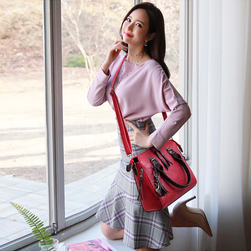 4pcs Women Fashion Handbags Purse Vintage Shoulder Bag-Red
