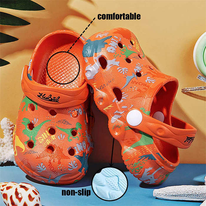 Kids Cute Cartoon Hole Shoes Little Dinosaur Beach Pool Slippers Boys and Girls-Orange