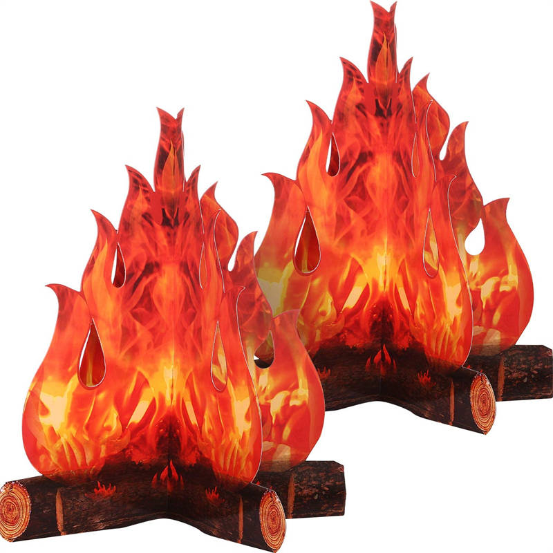 3D Decorative Cardboard Bonfire Center Artificial Fire Fake Flame Paper Party Decoration -Red Orange