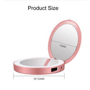 Lighted Mini Travel Makeup Mirror 1X/3X Magnification Rechargeable-Pink