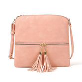 Lightweight Medium Crossbody Bag with Tassel-Pink