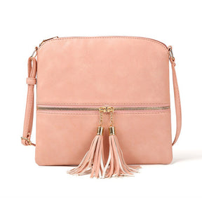 Lightweight Medium Crossbody Bag with Tassel-Pink