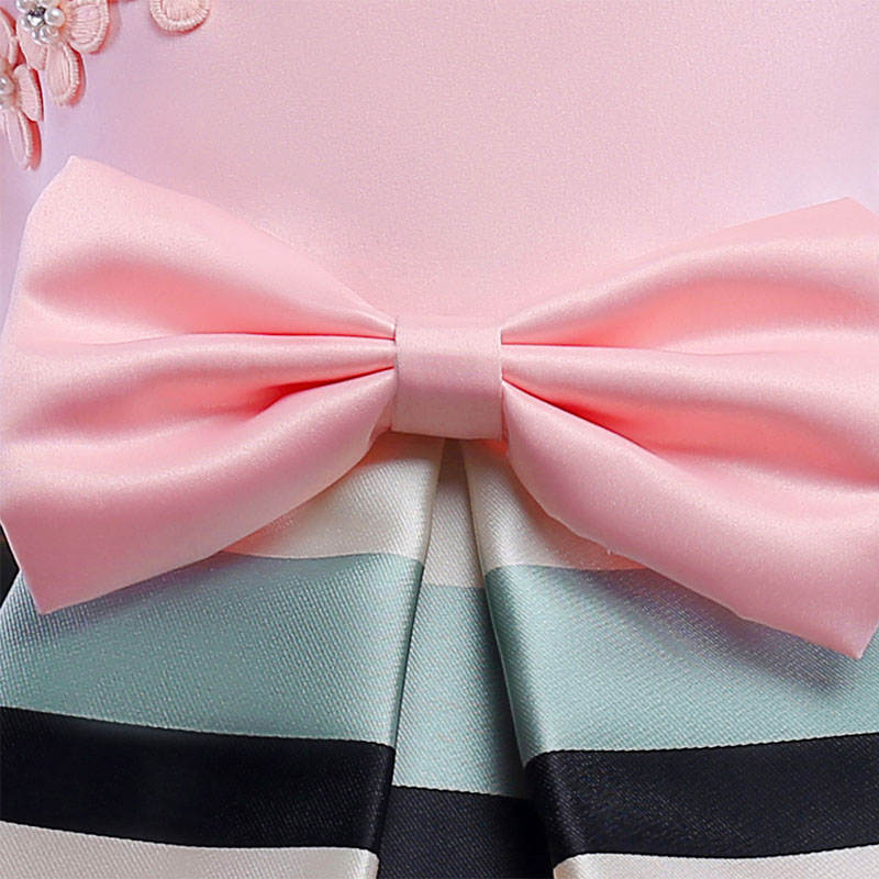 3-9T Girls Kids Single Shoulder Striped Floral Ruffles Flower Dress Ball Gown-Pink