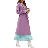 Lookbook Womens Elegant Woolen Coat Mid Length Trench Jacket with Belts-Purple