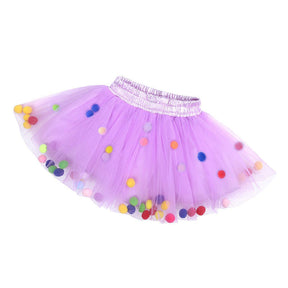 Girl Tutu Skirt Fluffy Toddler Tulle Tutus 3 Layers With Pom Pom Puff Balls-Purple