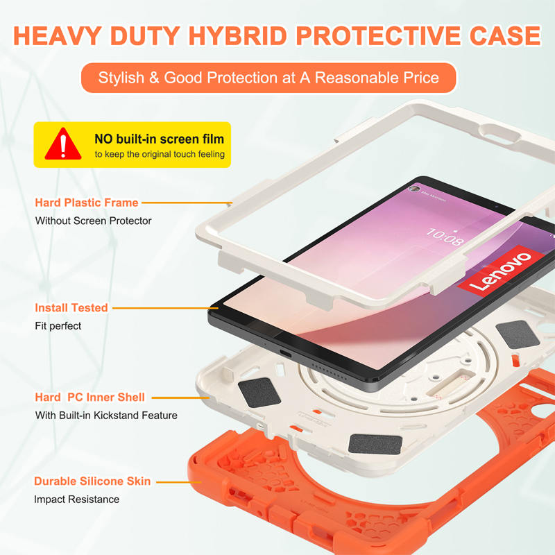 Tablet Case Heavy Duty with Swivel Stand for Lenovo Tab M8 4th Gen-Orange