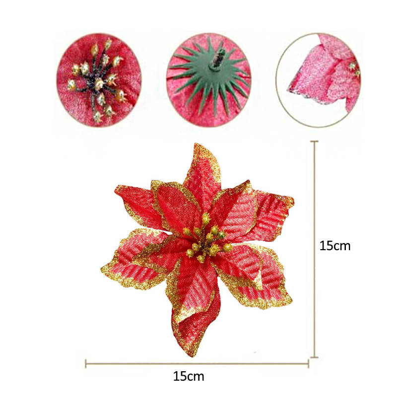 12 Pack 15cm Phnom Penh Small Flower Christmas Tree Decoration-Red