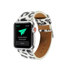 Fashion Leopard Pattern PU Leather Watch Band Microfiber Design For Apple Watch SE/6/5/4/3/2/1(Silver)