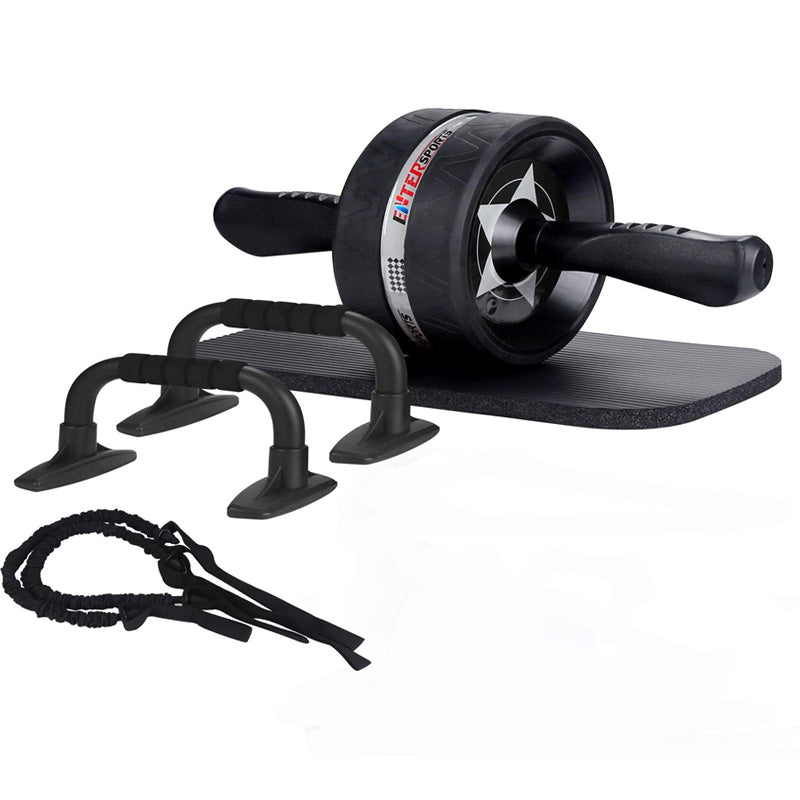 6-in-1 Abdominal Roller Kit with Knee Pads Resistance Band Pad Pusher Handle for Home Gym Equipment