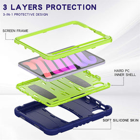 KingKong iPad Case For iPad Mini 6 Three-Layer Hybrid Protective Case With Holder-NavyLime