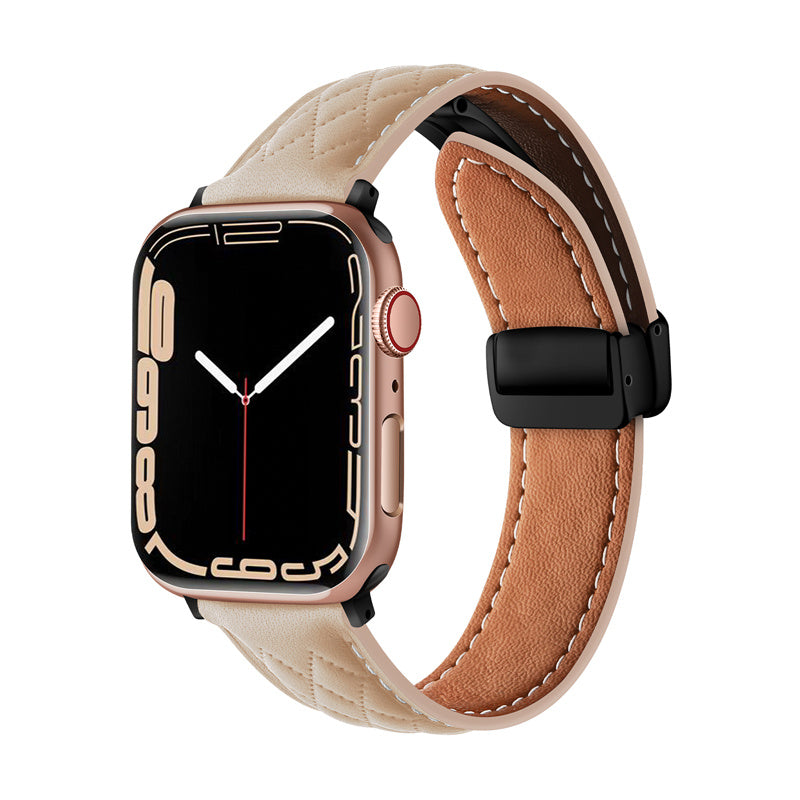 Vintage Leather Band Folding Buckle Replacement Strap for Apple Watch-Apricot