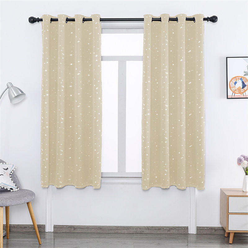 2 Panels Kids Blackout Curtains with Silver Star Print for Bedroom Living Room-Beige