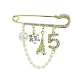 Rhinestone Pearl Number 5 Lapel Pins and Brooches for Women