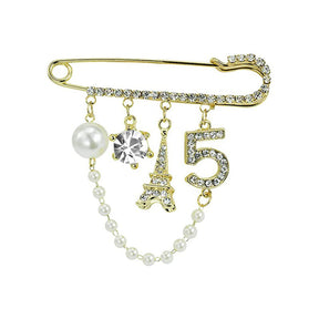 Rhinestone Pearl Number 5 Lapel Pins and Brooches for Women