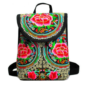 Vintage Embroidered Women Backpack Ethnic Travel Handbag-B