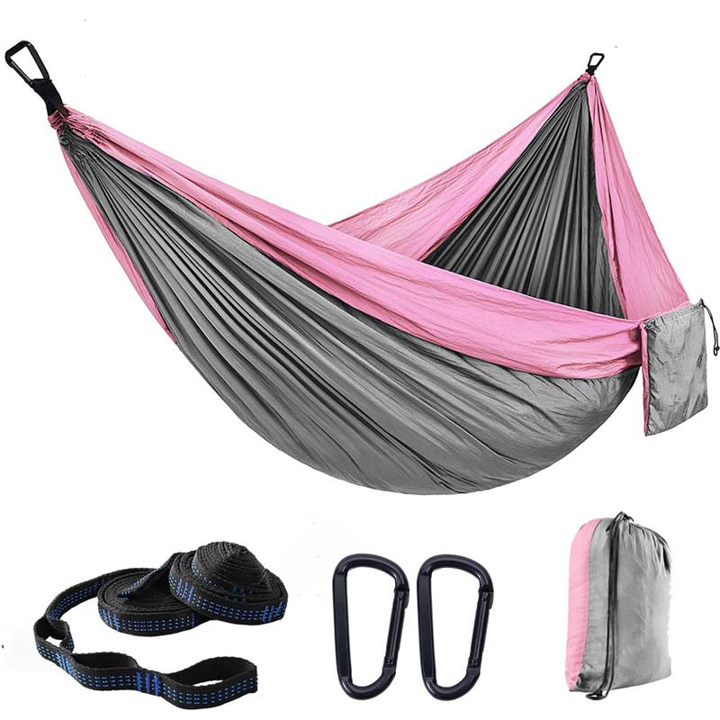 Camping Portable Hammocks with 2 Tree Straps for Travel Beach Backyard-Pink/Gray