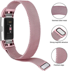 Stainless Steel Magnetic Strap For Fitbit Charge 2 Replacement Bracelets Milanese-Rose Pink