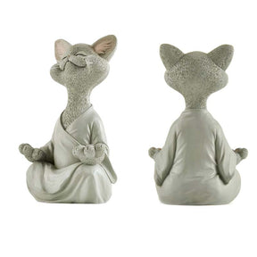 Buddha Cat Statue Yoga Collectible Home Decoration-Grey