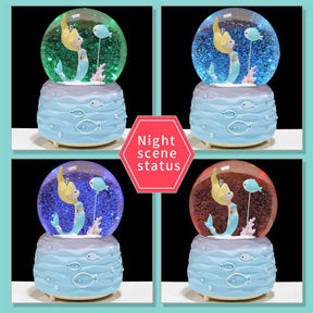 Mermaid Princess Snow Globes with Music LED Light Birthday Gift for Girls-Blue