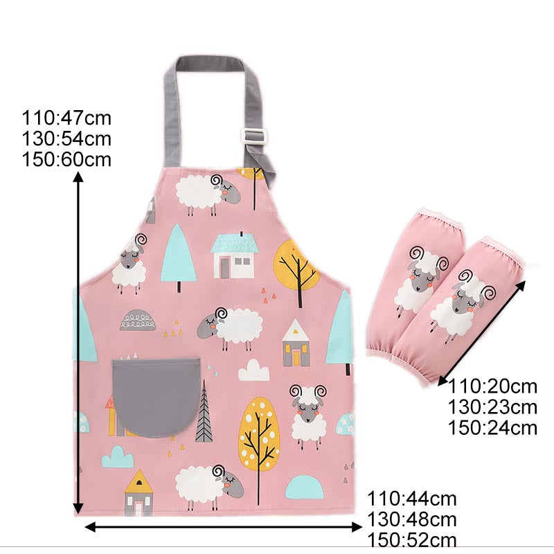 Kids Cartoon Animal Pattern Painting Waterproof Apron Set-Sheep