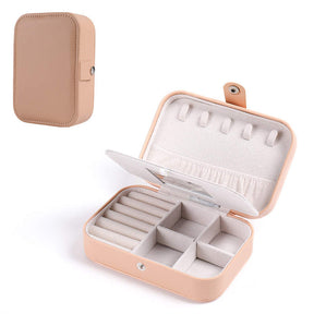 Small Jewelry Box Necklace Ring Double Layer Storage Bag Travel Organizer with Mirror -Orange