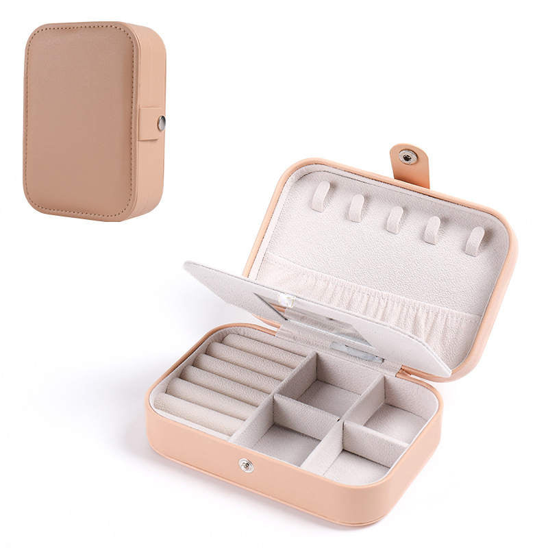 Small Jewelry Box Necklace Ring Double Layer Storage Bag Travel Organizer with Mirror -Orange