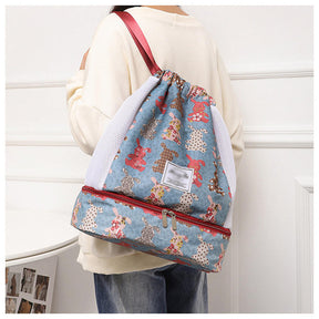 Womens Drawstring Bag Large Wet and Dry Separation Backpack-Rabbit