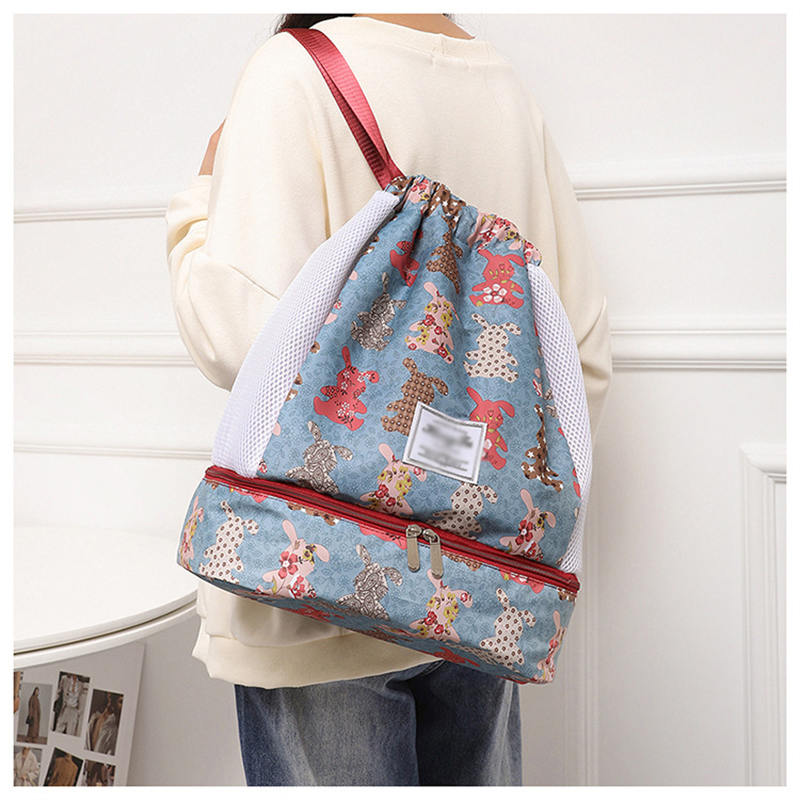 Womens Drawstring Bag Large Wet and Dry Separation Backpack-Rabbit