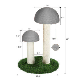 Cat Scratching Post Mushroom Durable Sisal Board with Dangling Ball-Gray