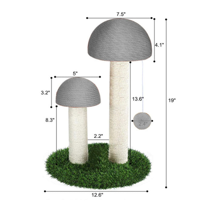 Cat Scratching Post Mushroom Durable Sisal Board with Dangling Ball-Gray