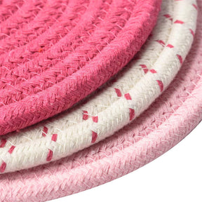 3 Pcs Potholders Colorful Cotton Thread Weave Stylish Coasters Heat Insulation Table Mat by Diameter 18CM-Pink