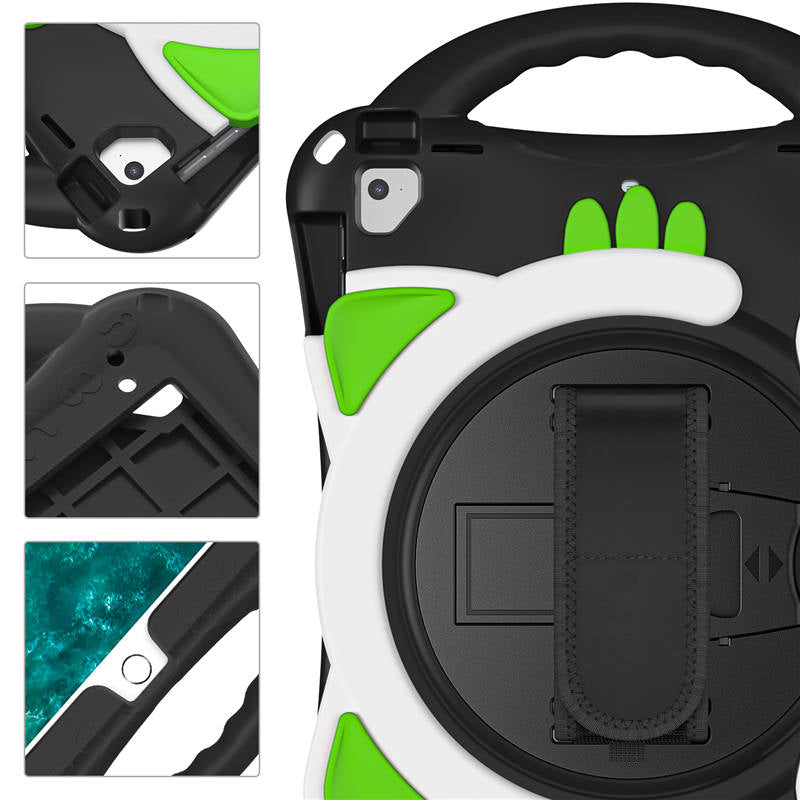 CatA iPad Silicone Case For iPad Pro 9.7 inch Air1/2 Built-in Handle Stand With a Strap-Black Green