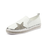 Women Genuine Leather Loafers Low Top Slip On Sneakers-White