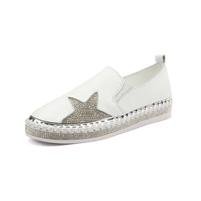 Women Genuine Leather Loafers Low Top Slip On Sneakers-White