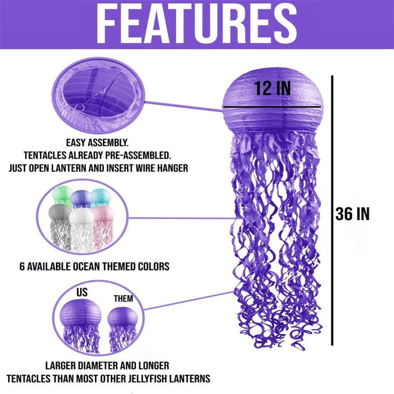 Home & Living3 Packs Jellyfish Paper Lanterns Mermaid Birthday Party Decorations Easy Setup Room D¨¦cor -Purple Green and Blue