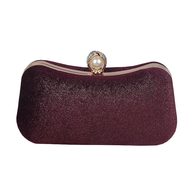 Velvet Evening Bags for Women With Flower Rhinestone Pearl for Party Wedding-WineRed