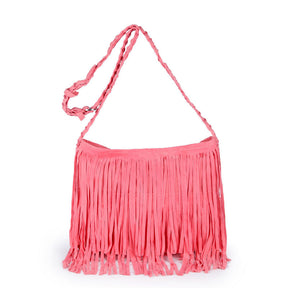 Suede Tassel Messenger Bag Women Hobo Shoulder Bags-Pink