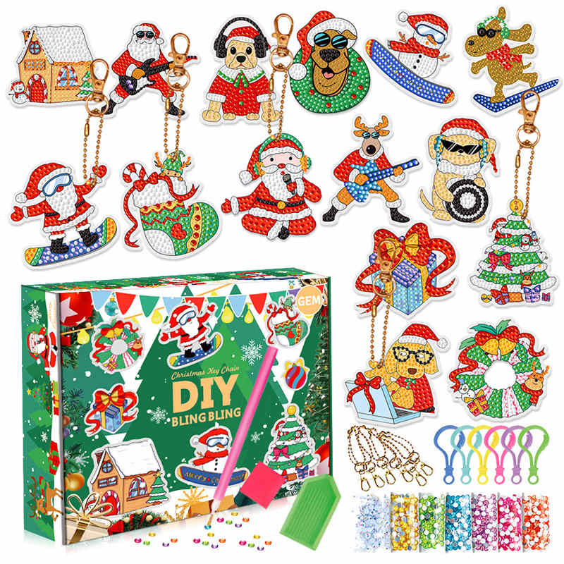 15 Pcs Diamond Painting KeyChains Kits Christmas Decor for Kids Ages 6-12