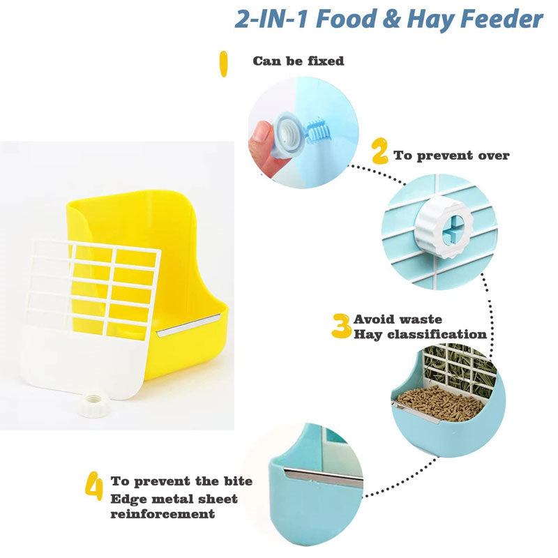 2 in 1 Hay and Food Bin Feeder Hanging Manger Rack-Yellow