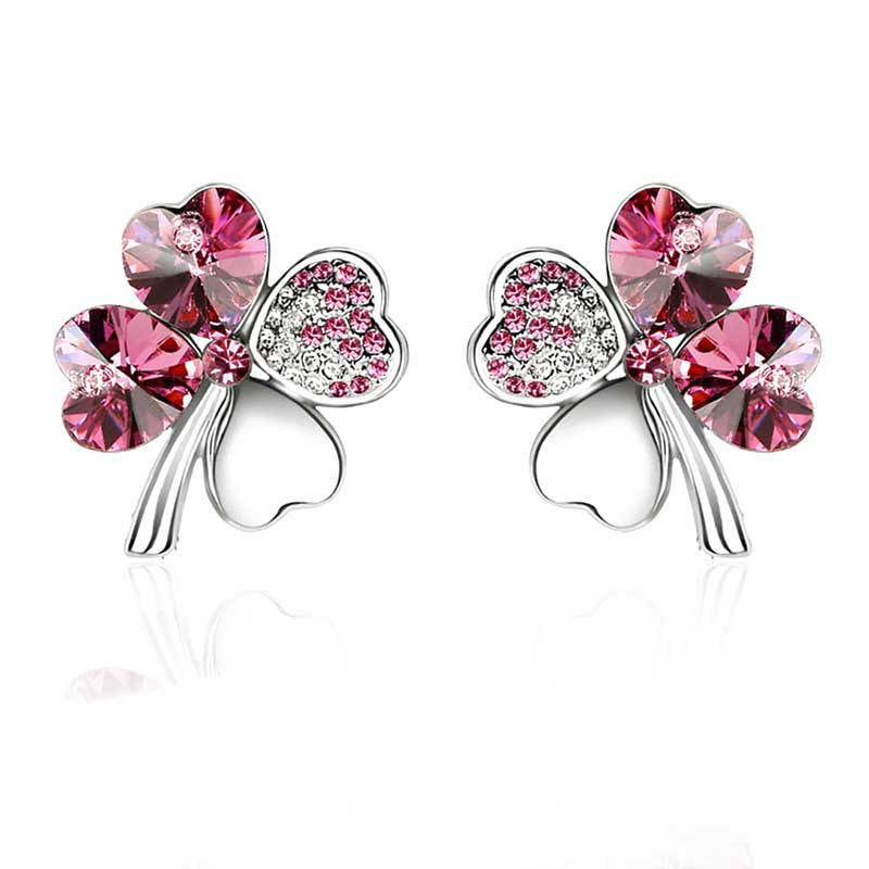 Pair of Four Leaf Clover Pin Brooch Womens Clothes Fashion Accessories-DeepPink