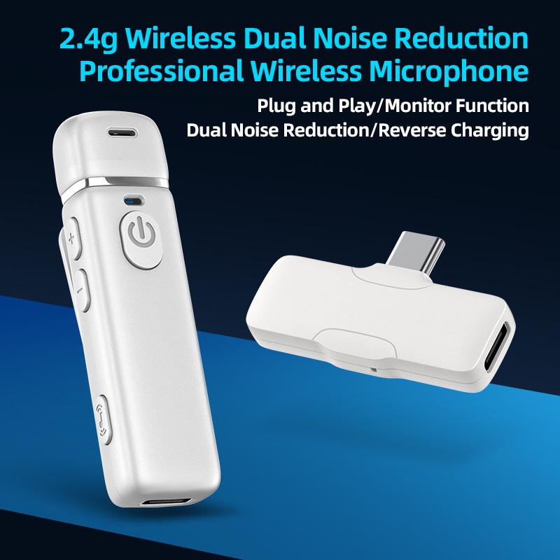 2.4G Mini Wireless Lavalier Microphone for Video Recording-White