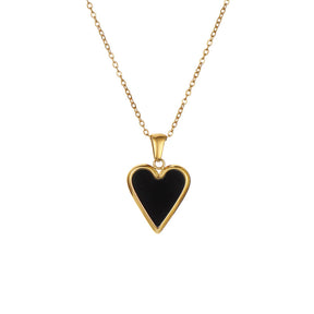 Ladies Heart Necklace Gold Plated Paperclip Chain Valentines Day Gift-Black