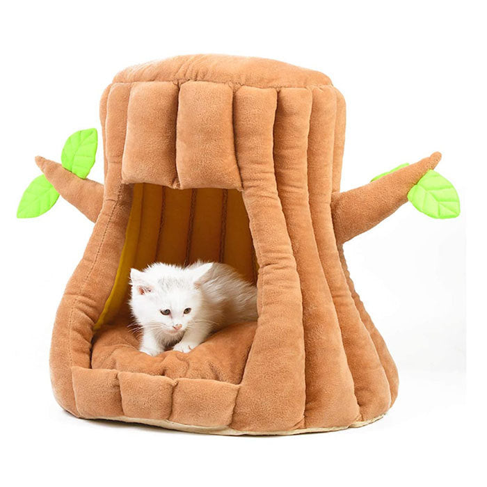 Stump Shape Cozy Pet Bed Warm Sleeping Bed for Cats and Puppy-Coffee