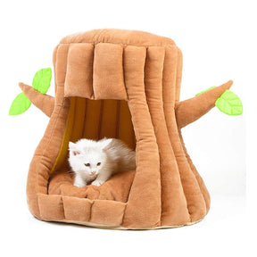 Stump Shape Cozy Pet Bed Warm Sleeping Bed for Cats and Puppy-Orange