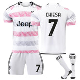 Juventus Away Jersey CHIESA #7 Soccer Jersey Kids Adult 3-Pieces Jersey Kits