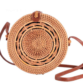 Womens Round Crossbody Rattan Bag Boho Braided Handbag-5