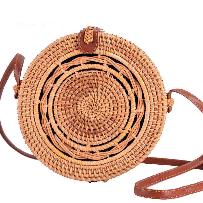 Womens Round Crossbody Rattan Bag Boho Braided Handbag-5