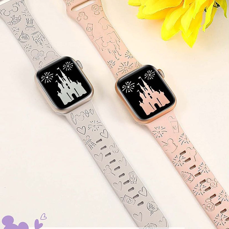 2 Pcs Cartoon Engraved Bands Silicone Castle Pattern for Apple Watch-4