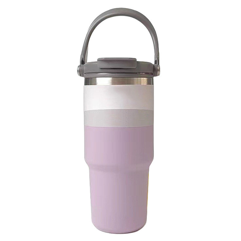 Portable Car Tumbler Cup with Lid and Straw Vacuum Insulated Water Bottle-Purple