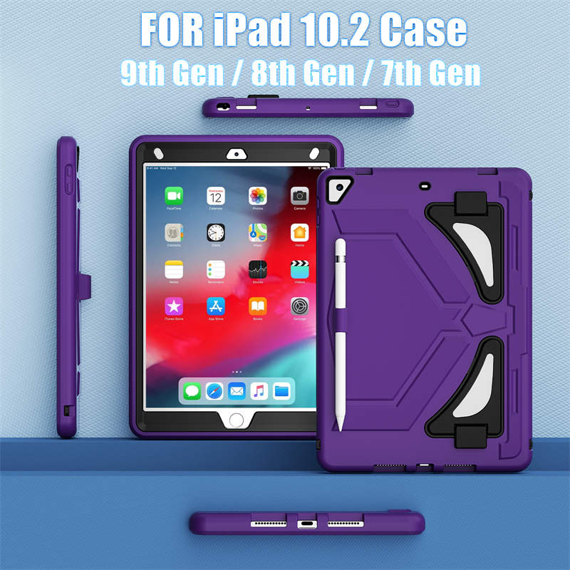 iPad Case Heavy Duty with Kickstand for iPad 10.2 inch 2021/2020/2019-PurpleBlack